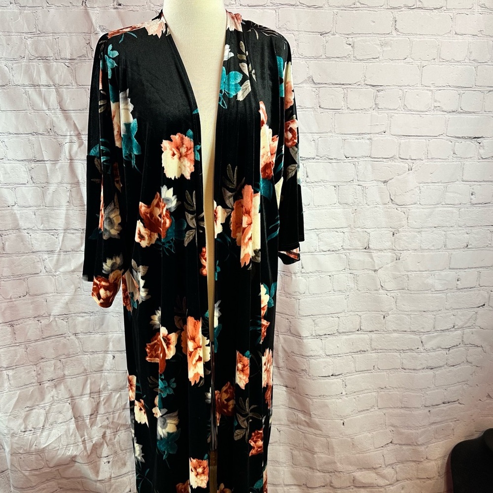 NWT lovely J Velvet floral duster kimono relaxed fit deep earthy jewel tones